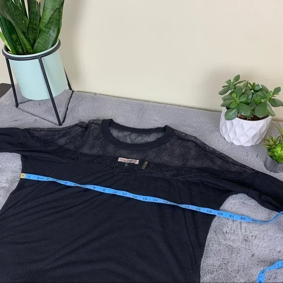 Rebecca Taylor Black Crewneck Lace Yoke 3/4 Sleeve - Picture 8 of 9